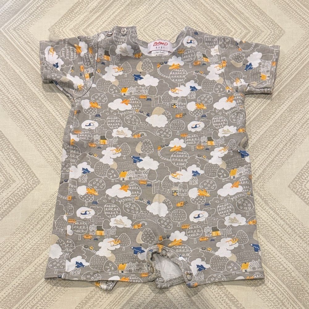 Zutano Baby Grey Romper – Ducks & Clouds Print (6–12M)